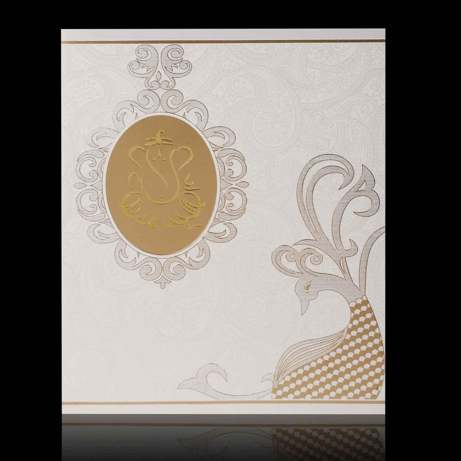 Beautiful Gold Shading Ganesha With Floral Design Wedding Card - KNK3091-1